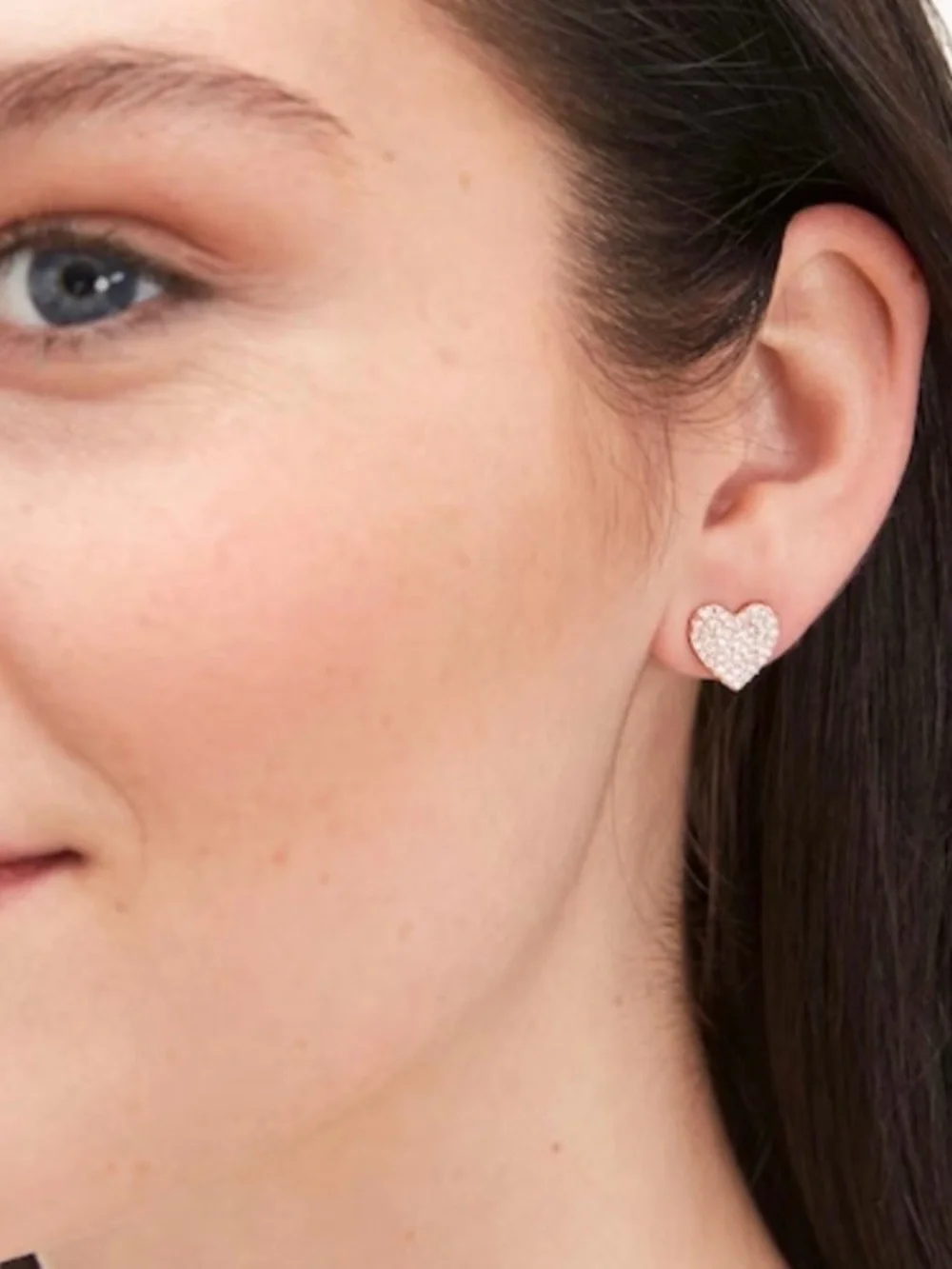 Kate Spade Rose Gold Pavé Heart Stud Earrings – NWT